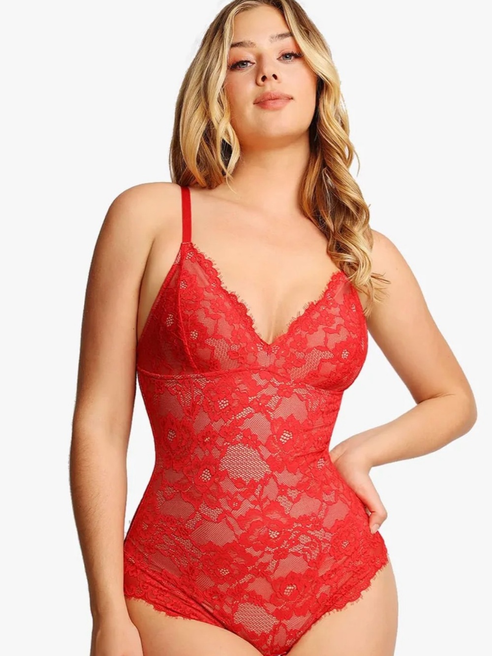 NWT Popilush Red Lace Shapewear Bodysuit Sculpting Teddy Lingerie size 3XL